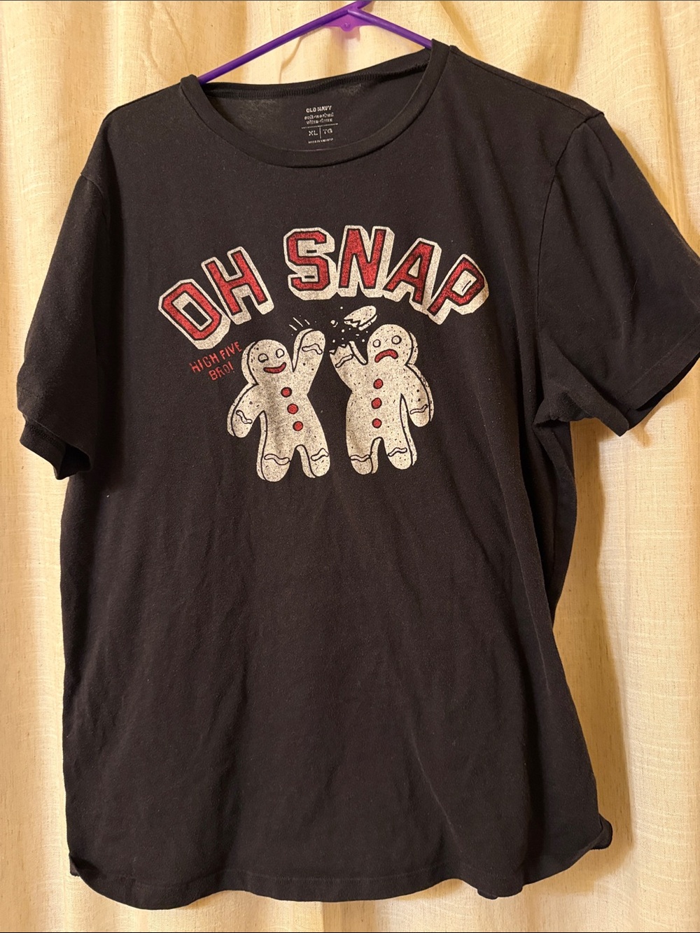 Old Navy Black Tee with 'Oh Snap' Gingerbread Graphic